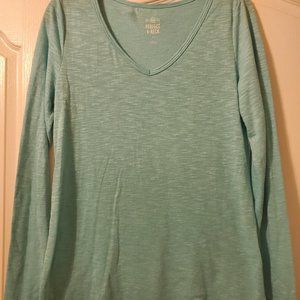 #446 SO Blue/Green Longsleeve Perfect V-Neck T-shirt Size L